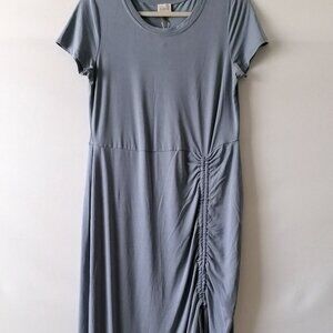 Cupio Womens Blue Ruched Side Round Neck Cap Sleeve T Shirt Midi Dress Size M